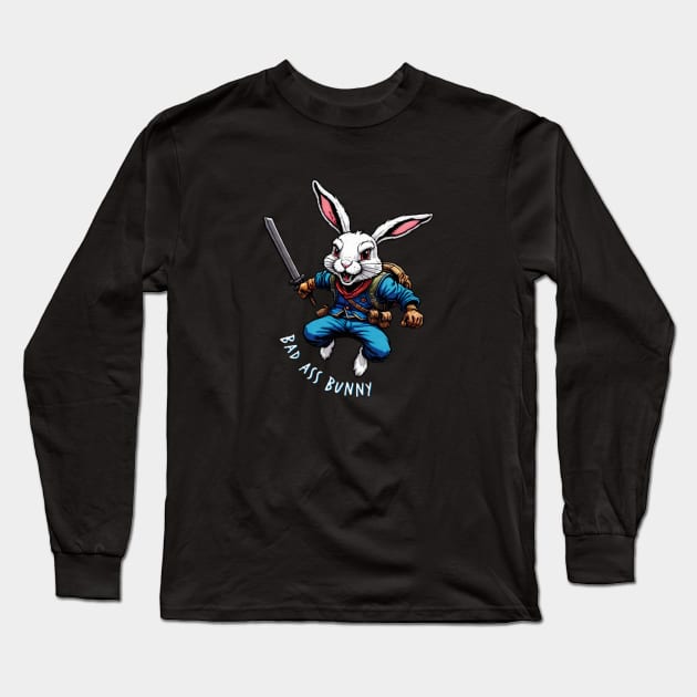 Bad Ass Bunny Long Sleeve T-Shirt by Atomic City Art